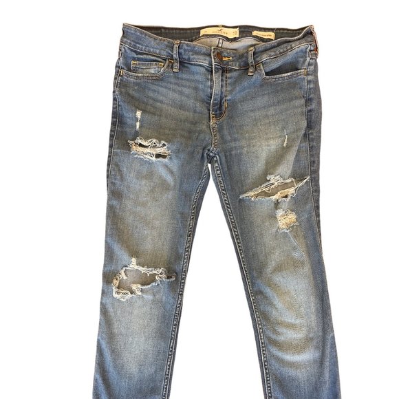 Hollister Women's Low Rise Super Skinny Distressed Ripped Jeans Size 7R - Picture 2 of 8